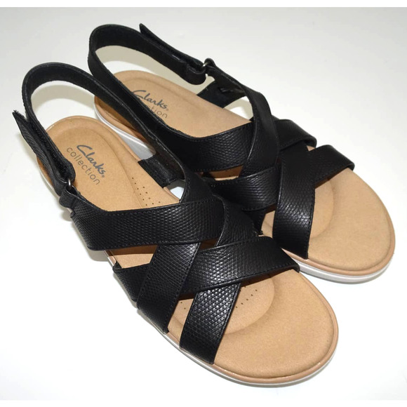 Clarks Jilian Spring Wedge Sandal, Black Leather, 9.5 - Picture 6 of 14